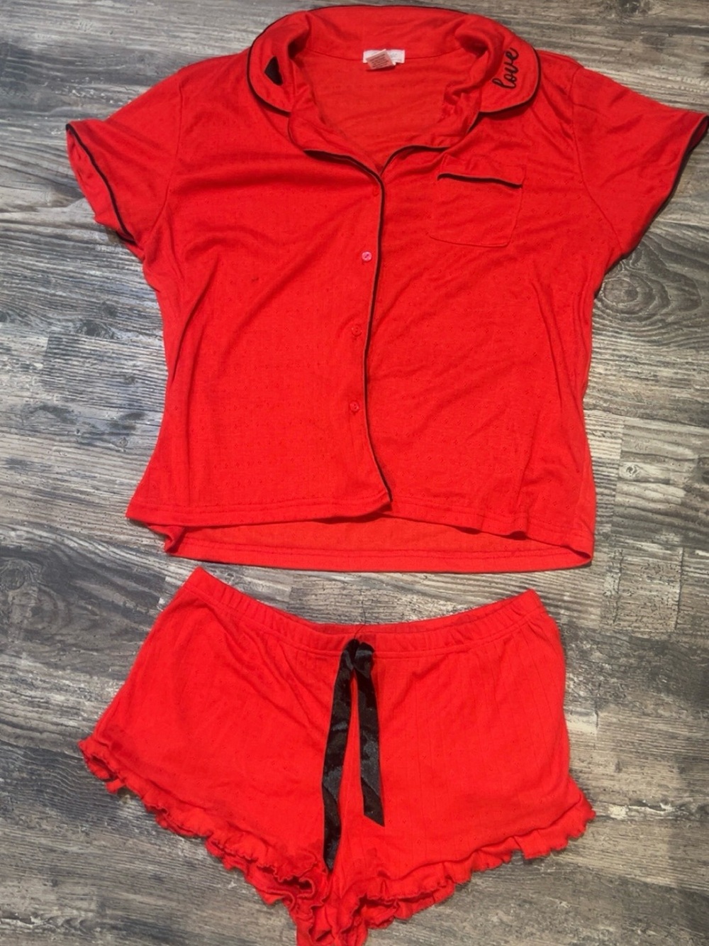 Red Short Sleeve Pajama Set - Women's Two-Piece Lounge Set